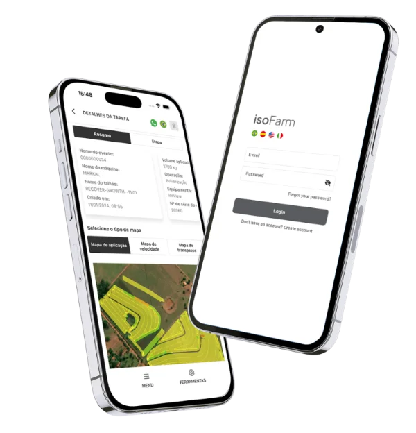 Aplicativo móvel do isoFarm em um smartphone