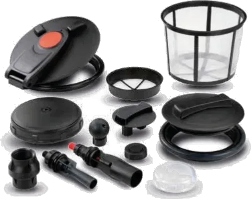 Tampas, filtros de cesto e acessórios de tanque